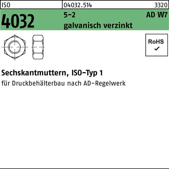 Sechskantmutter ISO 4032 M24 5-2 AD W7 galv.verz. 50 Stück