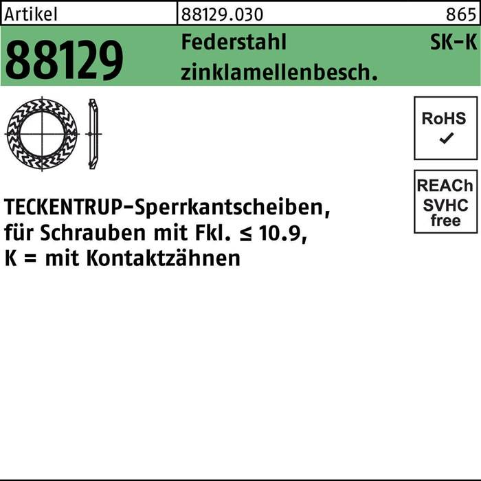 Sperrkantscheibe R 88129 K 10x20,25x1,6 Federst. zinklamellenb. 250St TECKENTRUP