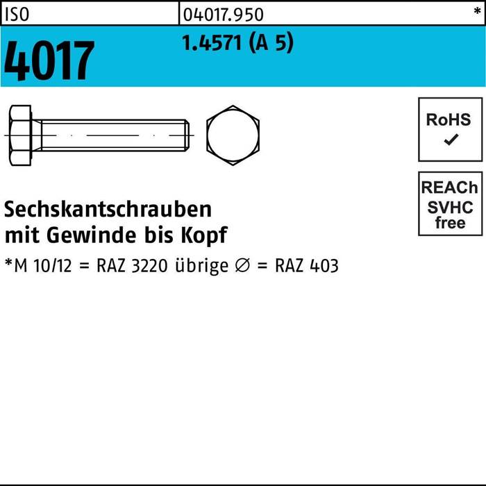 Sechskantschraube ISO 4017 VG M16x35 A 5 1 Stück