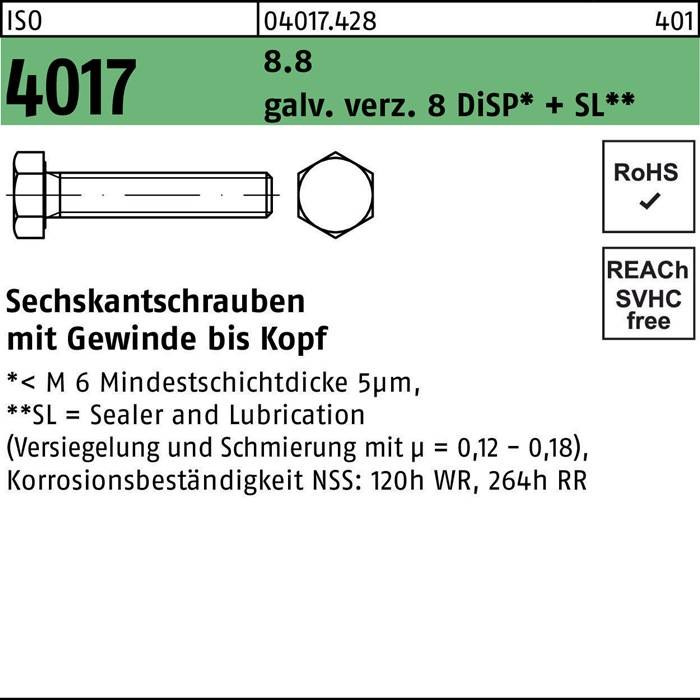Sechskantschraube ISO 4017 VG M8x 50 8.8 galv.verz. 8 DiSP+SL 200 Stück
