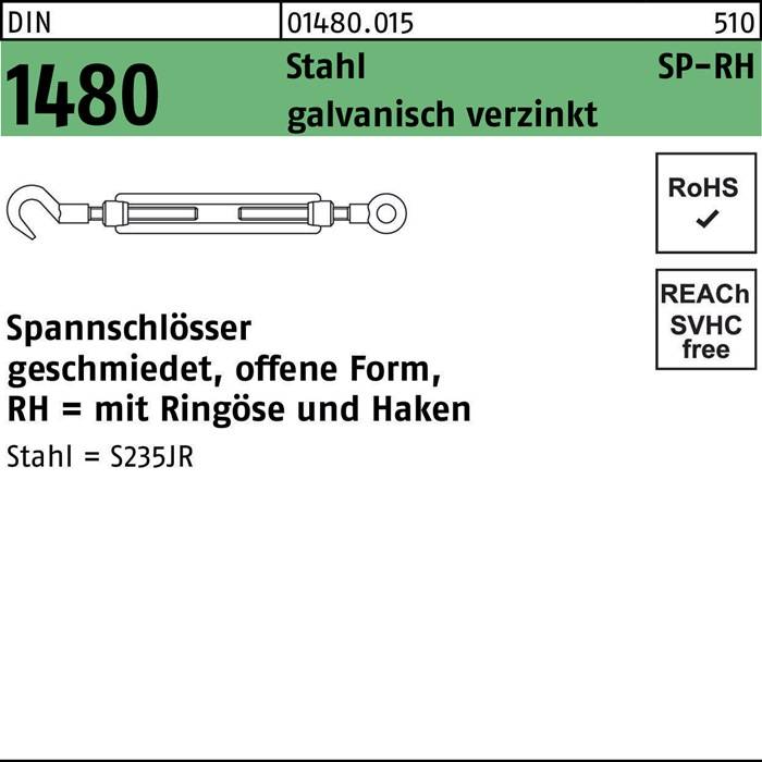 Spannschloss DIN 1480 offen Ringöse/Haken SP-RH M12 Stahl 3.6 galv.verz. 1St.