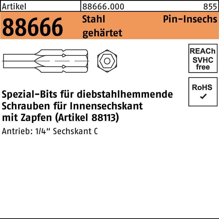 Bit R 88666 Innen-6kt Zapfen SW2 /M 3+M3,5 Stahl gehärtet 1 Stück