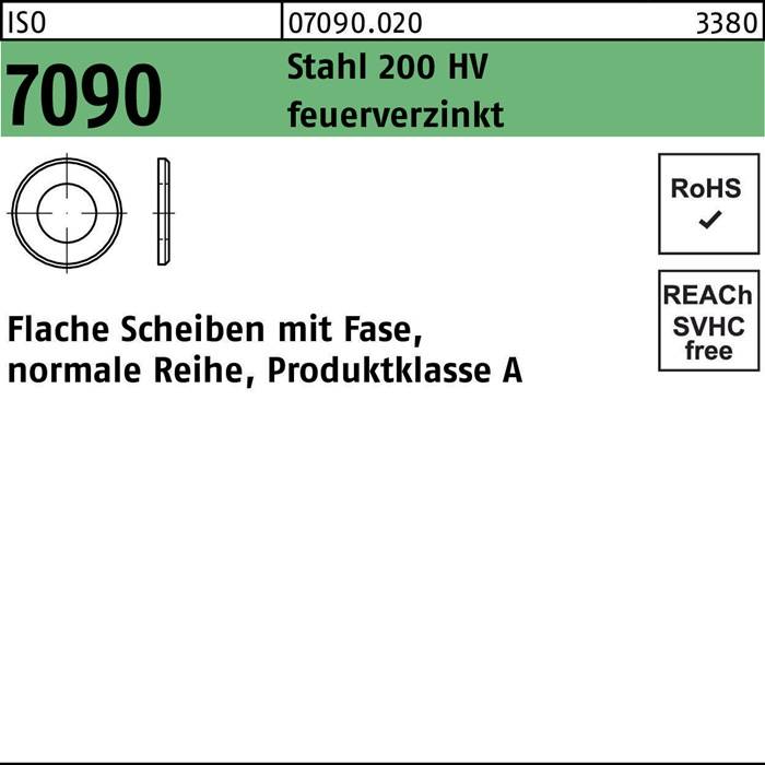 Unterlegscheibe ISO 7090 Fase 10 Stahl 200 HV feuerverz. 1000 Stück