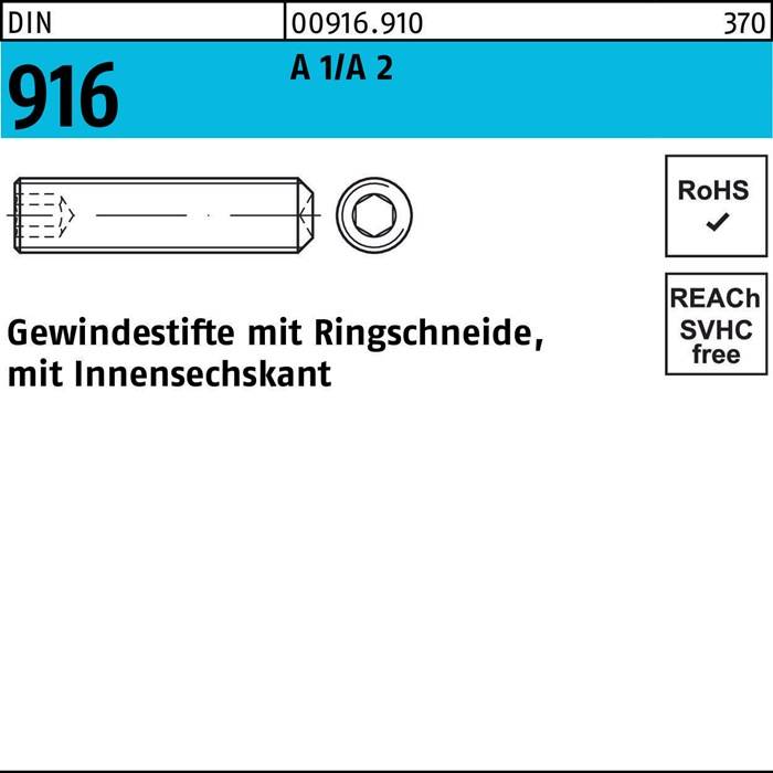 Gewindestift DIN 916 Ringschn./Innen-6kt M4x 4 A1/A2 500 Stück