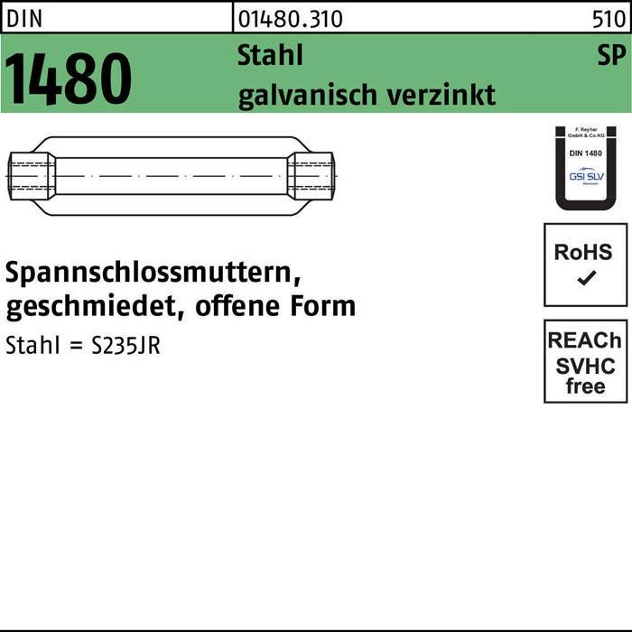 Spannschlossmutter DIN 1480 offen SP M10/125 Stahl ÜZ galv.verz. 1St.