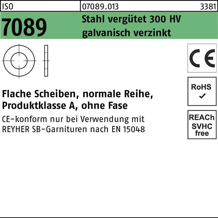 Unterlegscheibe ISO 7089 o.Fase 20 Stahl 300 HV galv.verz. 100St.