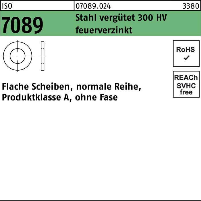 Unterlegscheibe ISO 7089 o.Fase 10 Stahl vergütet 300 HV feuerverz. 500 Stück