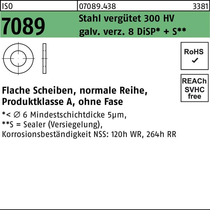 Unterlegscheibe ISO 7089 o.Fase 10 Stahl 200 HV galv.verz. 8 DiSP+S 100 Stück