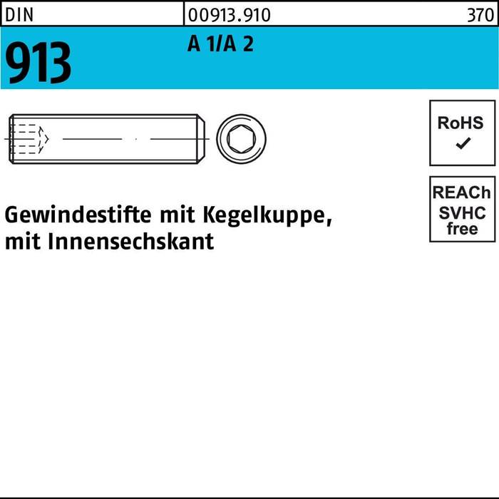 Gewindestift DIN 913 Kegelkuppe/Innen-6kt M8x 30 A 1/A 2 100 Stück