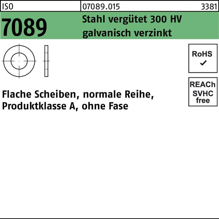 Unterlegscheibe ISO 7089 o.Fase 10 Stahl verg. 300 HV galv.verz. 100St.
