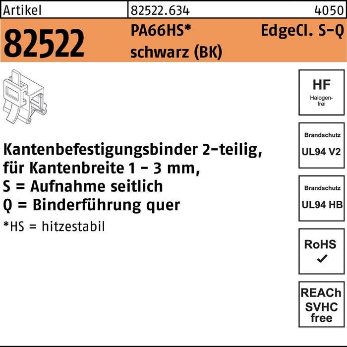 Befestigungsbinder R 82522 Edgeclip 3,6x150/33 PA66HS sw 500 Stück HELLERMANNTYTON