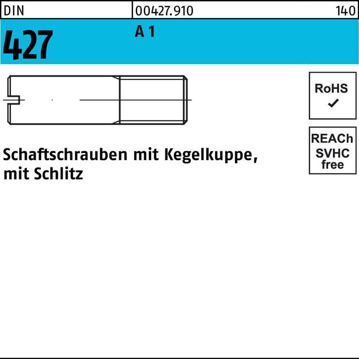 Schaftschraube DIN 427/ISO 2342 Kegelkuppe/Schlitz M10x25 A1 100 Stück