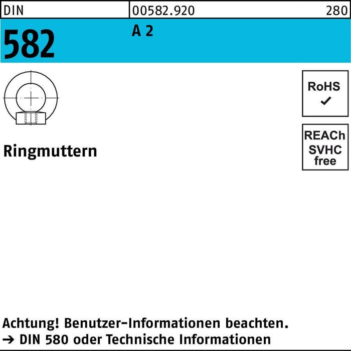 Ringmutter DIN 582 M 12 A 2 Ohne Oberflächenangabe 10 Stück