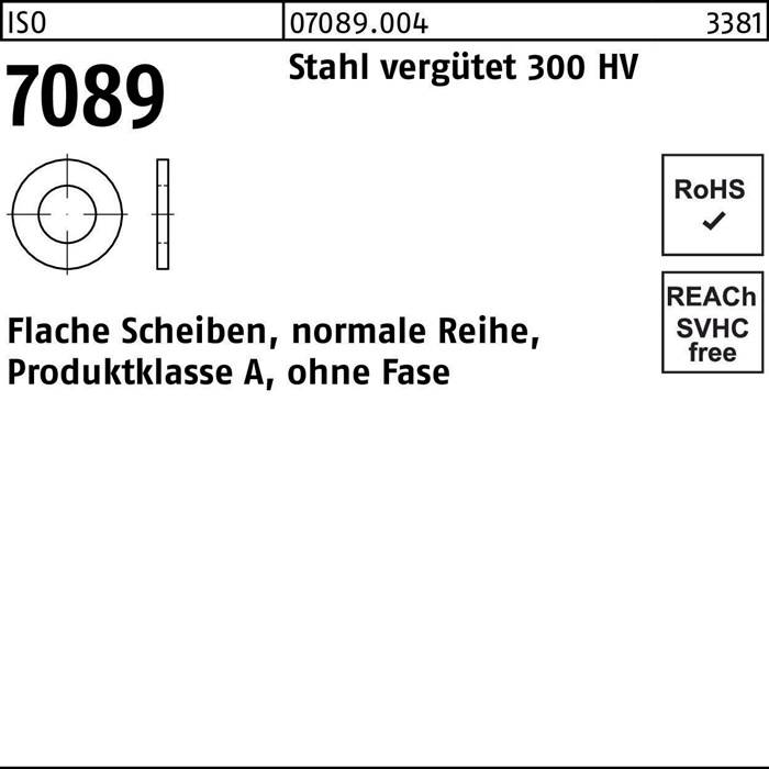 Unterlegscheibe ISO 7089 o.Fase 10 Stahl vergütet 300 HV 100 Stück