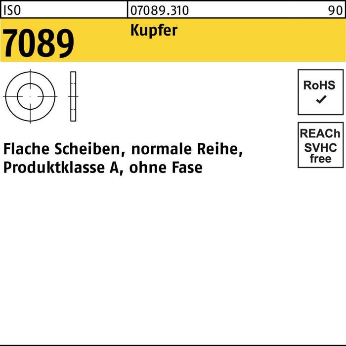 Unterlegscheibe ISO 7089 o.Fase 10 Kupfer 100 Stück