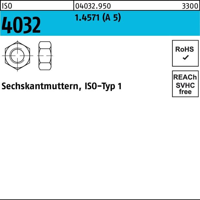 Sechskantmutter ISO 4032 M12 A 5 50 Stück