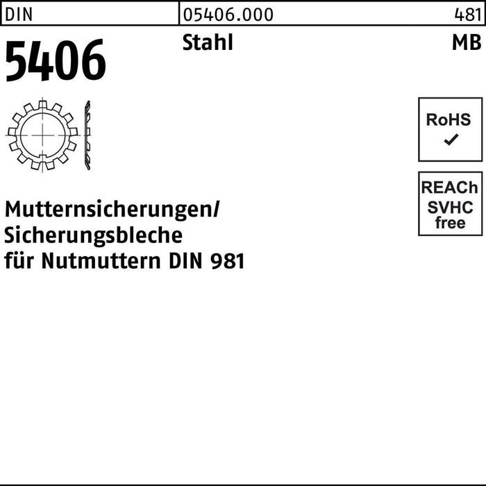 Sicherungsblech DIN 5406 MB 0/M10x0,75 Stahl f.DIN 981 25 Stück