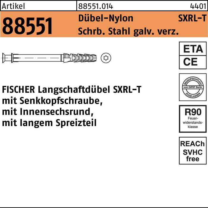 Langschaftdübel R 88551 SXRL 10x200 T Schr.Sta verz./Dübel-Nylon 50St. FISCHER