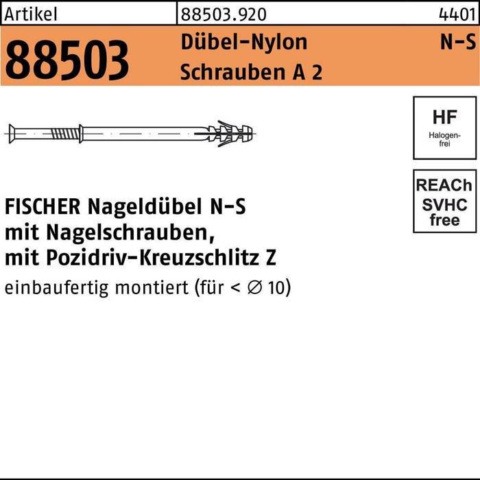 Nageldübel R 88503 N-S 5x30/5 Schrauben A 2/Dübel-Nylon 100 Stück FISCHER