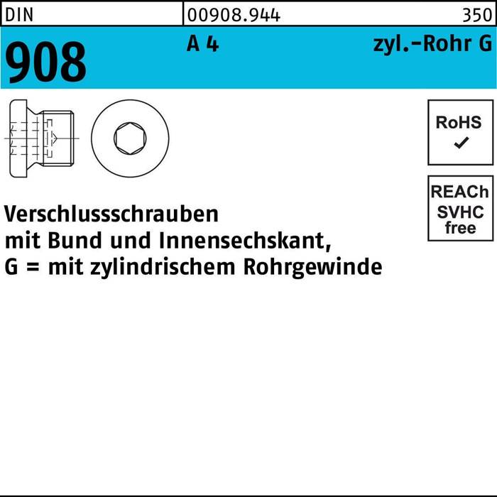 Verschlußschraube DIN 908 Bund/Innen-6kt G 1 1/2 A A 4 1 Stück