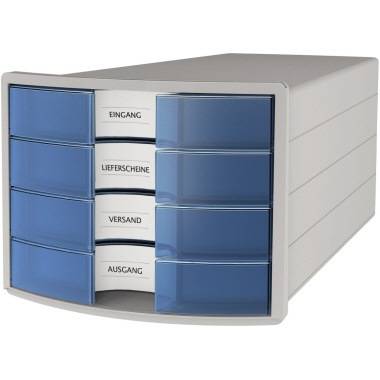 HAN Schubladenbox IMPULS 1012-64 DIN A4/C4 4Fächer geschl. l.gr/t.bl