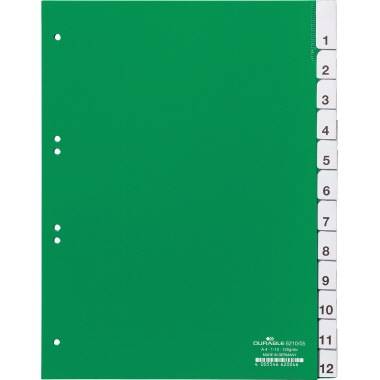 DURABLE Register 621005 DIN A4 1-12 12teilig Hartfolie grün