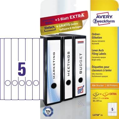 Avery Zweckform Ordneretikett L4758-25 38x297mm ws 125 St./Pack