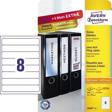 Avery Zweckform Ordneretikett L6060-25 34x192mm ws 200 St./Pack.