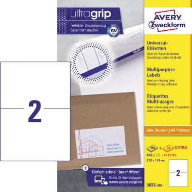 Avery Zweckform Etikett 3655-200 210x148mm weiß 400 St./Pack.