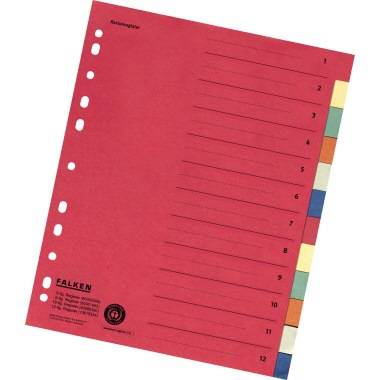 Falken Register 10615334 DIN A4 12teilig Manilakarton farbig