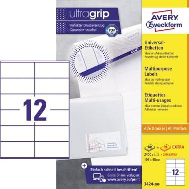 Avery Zweckform Etikett 3424-200 105x48mm weiß 2.400 St./Pack.