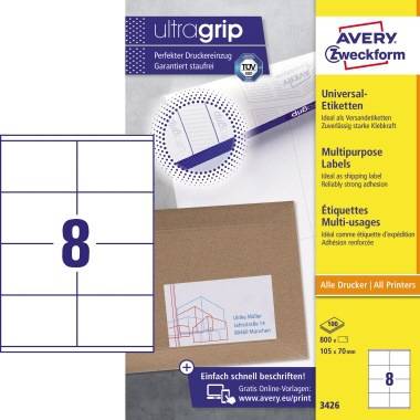 Avery Zweckform Universaletikett 3426 105x70mm weiß 800 St./Pack.