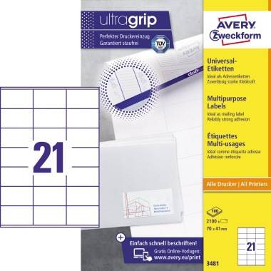 Avery Zweckform Universaletikett 3481 70x41mm weiß 2.100 St./Pack.