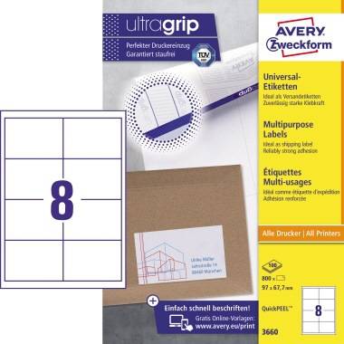Avery Zweckform Universaletikett 3660 97x67,7mm weiß 800 St./Pack.
