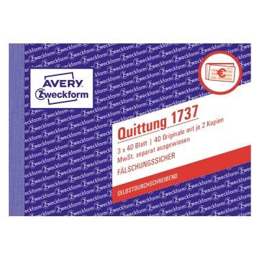 Avery Zweckform Quittung 1737 DI A6 mit MwSt SD 3x40Blatt