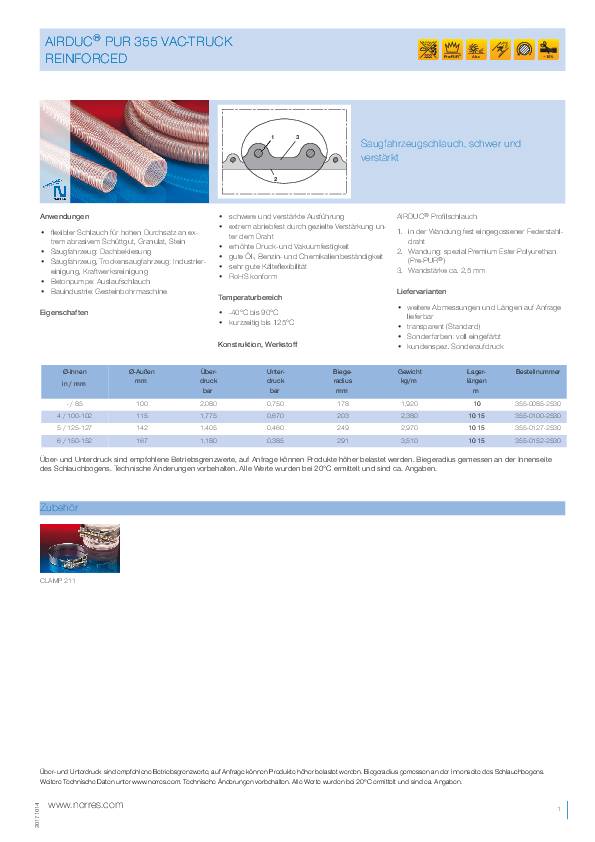 Saugfahrzeugschlauch ID 127mm L.10m
