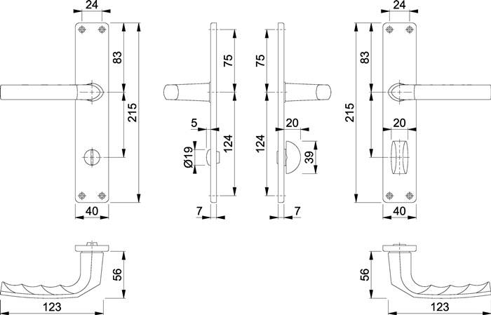 Langschildgarnitur Birm.1117/202SP Alu.F1 SK/OL 78mm DIN L/R HOPPE