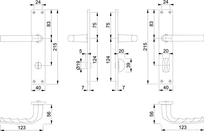 Langschildgarnitur Birm.1117/202SP Alu.F2 SK/OL 78mm DIN L/R HOPPE
