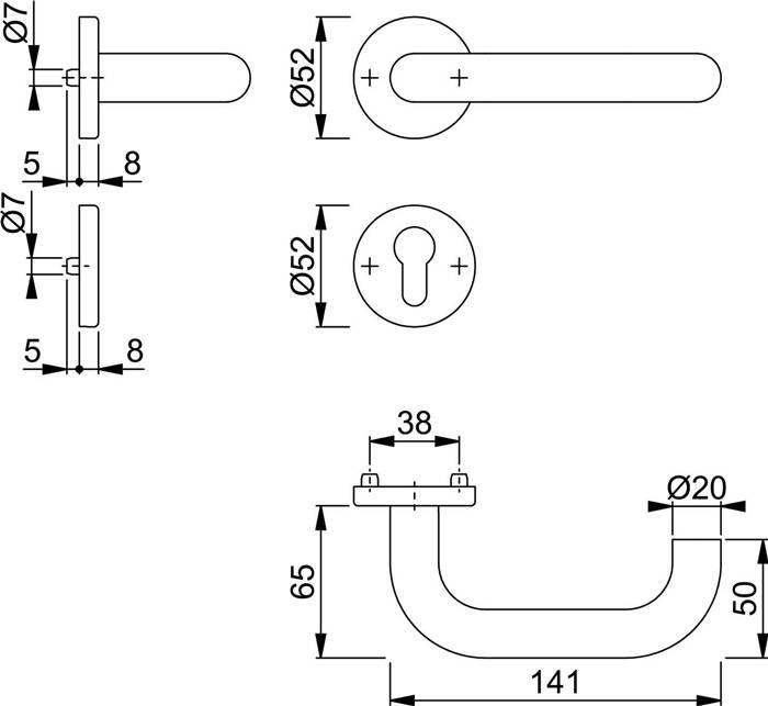 Rosettenhalbgarnitur Paris E138Z/42/42S VA F69 4-KT.8mm f.Kombischutz HOPPE