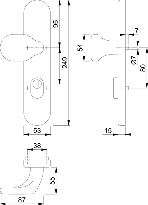 Knopflangschild E86G/3332ZA VA F69 f.Kombischutz PZ 8mm HOPPE