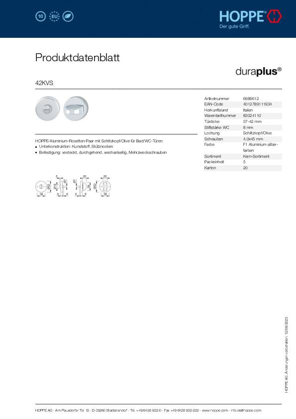 Schlüsselrosetten-Paar 42KVS Alu.F1 Schildst.9mm SK/OL rd.HOPPE