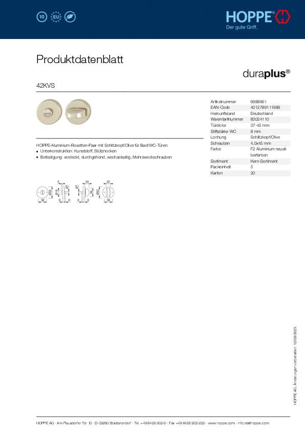 Schlüsselrosetten-Paar 42KVS Alu.F2 Schildst.9mm SK/OL rd.HOPPE