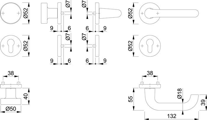 Rosettengrt.Paris 58/42KV/42KVS/138L Alu.F1 rd.PZ DIN L/R fl.D/K HOPPE