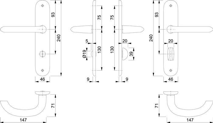 Langschildgarnitur Mar.1138/273P Alu.F1 SK/OL 78mm DIN L/R HOPPE