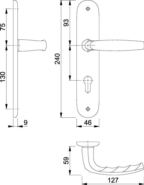 Langschildgarnitur Atlanta 1530/273P Alu.F1 PZ 72mm DIN L/R HOPPE