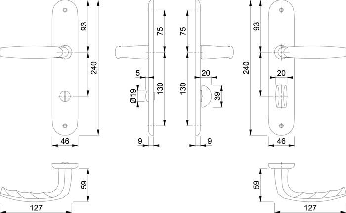 Langschildgarnitur Atlanta 1530/273P Alu.F1 SK/OL 78mm DIN L/R HOPPE