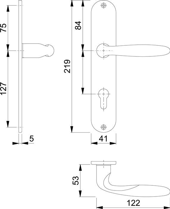 Langschildgarnitur Verona M151/302 MS F71 PZ 72mm DIN L/R HOPPE