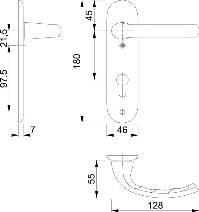 Kurzschildgarnitur Tôkyô 1710/273KP Alu.F1 PZ rd Drückergrt.HOPPE