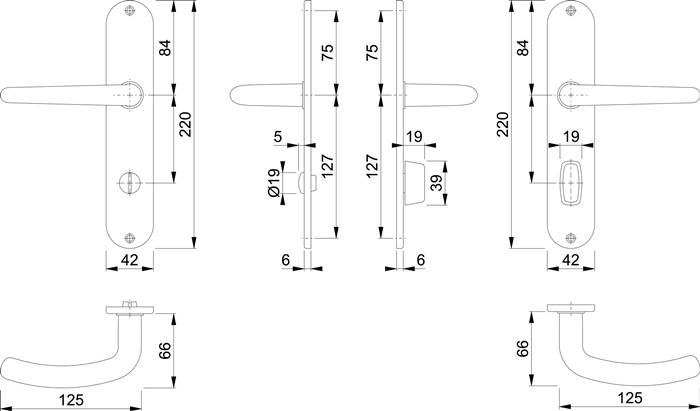 Langschildgarnitur Den.E1310Z/302 VA F69 SK/OL 78mm DIN L/R HOPPE