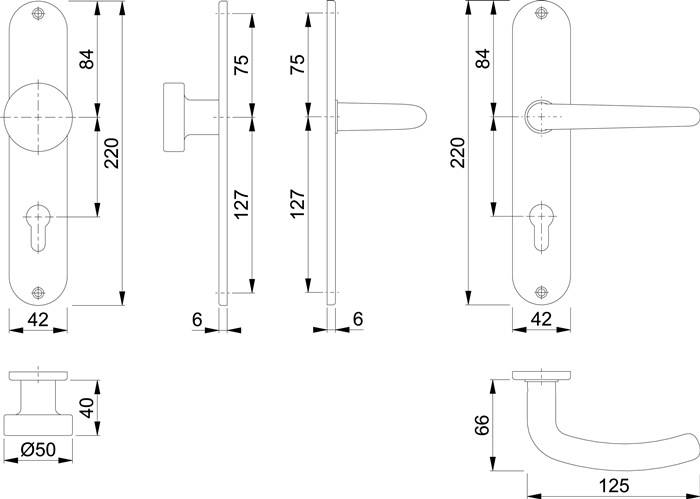 Langschildgarnitur Den.E58/302/1310Z VA F69 PZ 72mm DIN L/R HOPPE